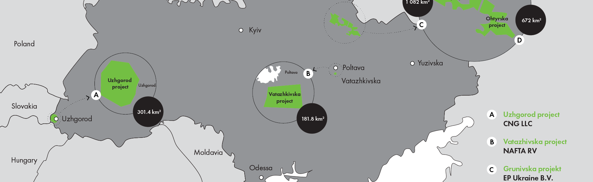 Získané prieskumné licencie na Ukrajine